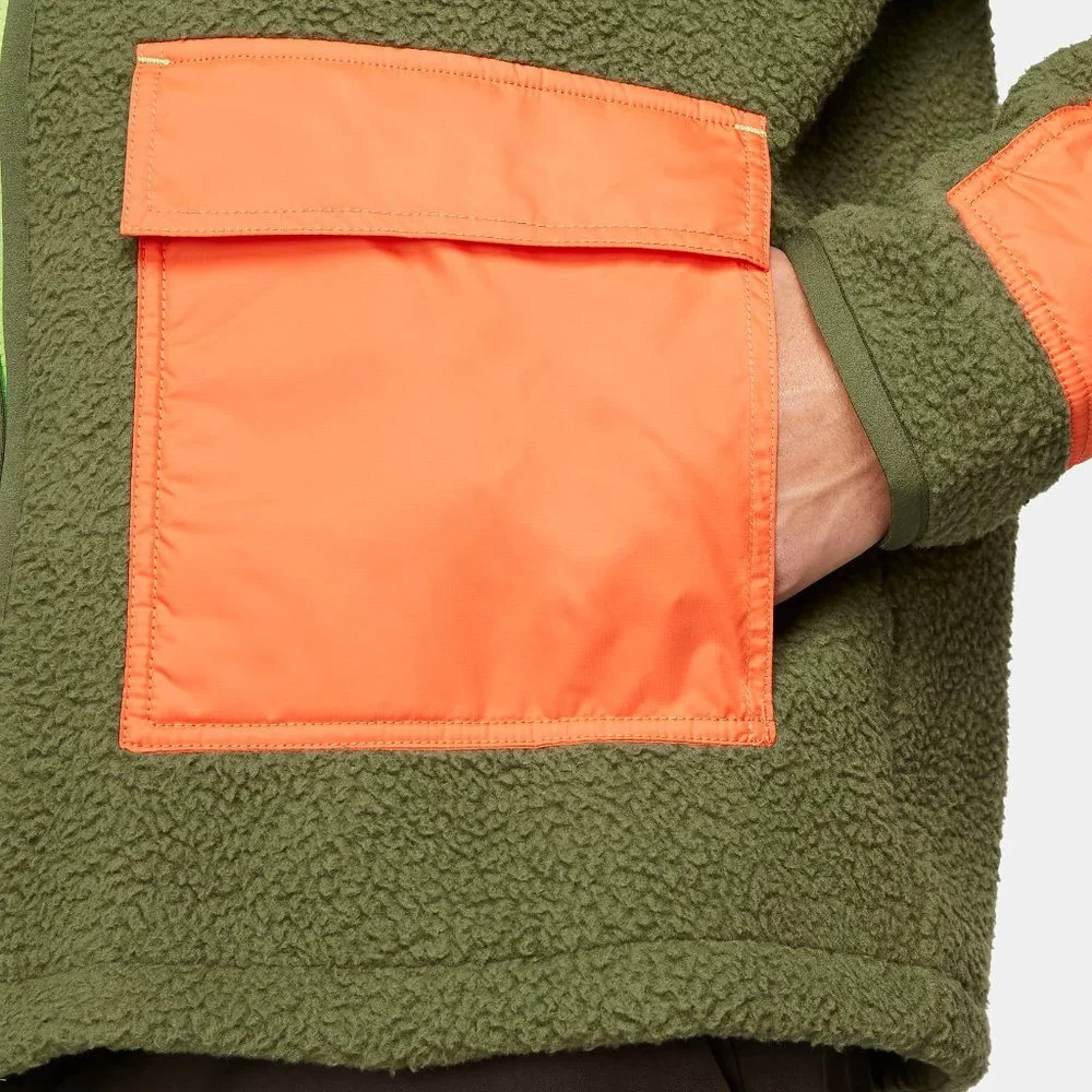Nike Sportswear Sherpa Fleece Full Zip Jacket Green Orange DD5021 NEW - Picture 6 of 9